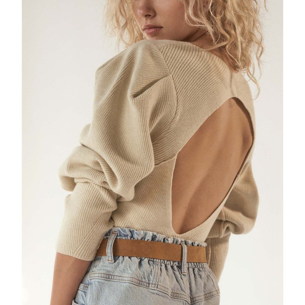 Free People Cream Open-Back Sweater